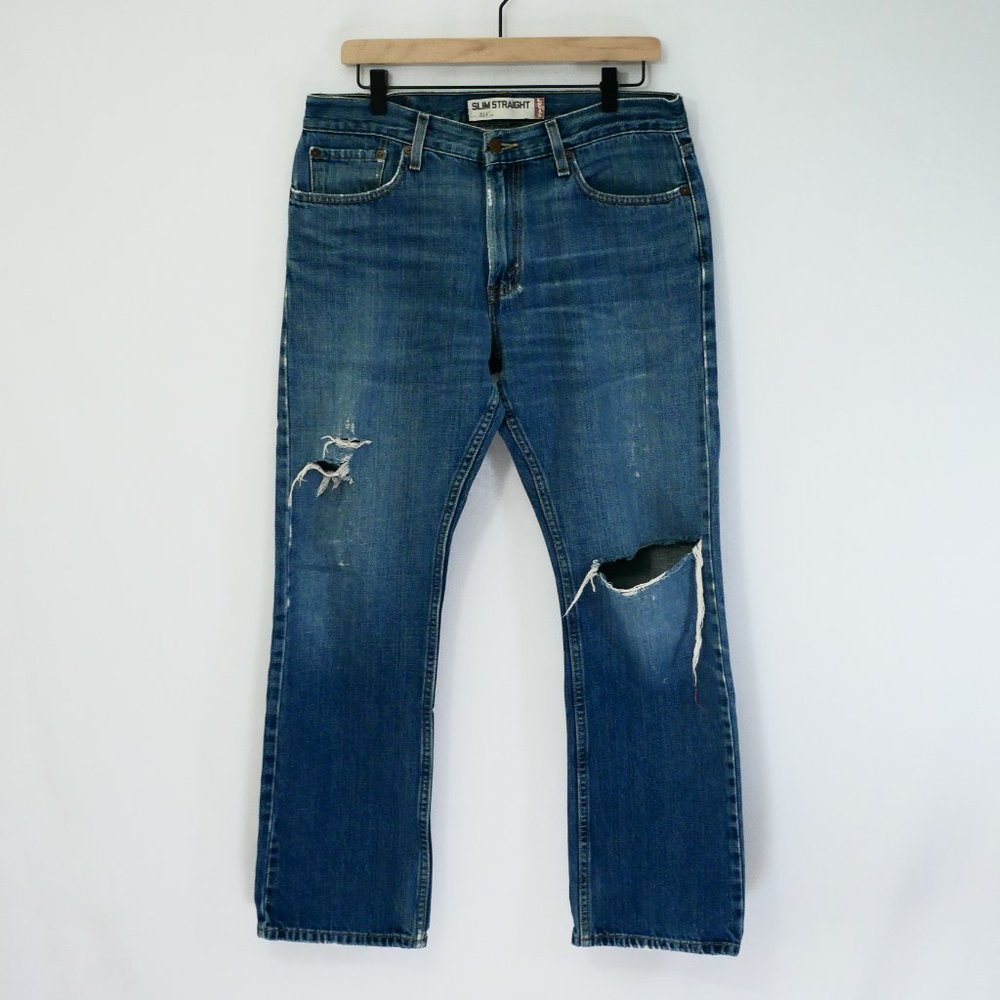 Levis 514 Slim Straight Denim Jeans Ripped Medium Wash, Men Size 33x30